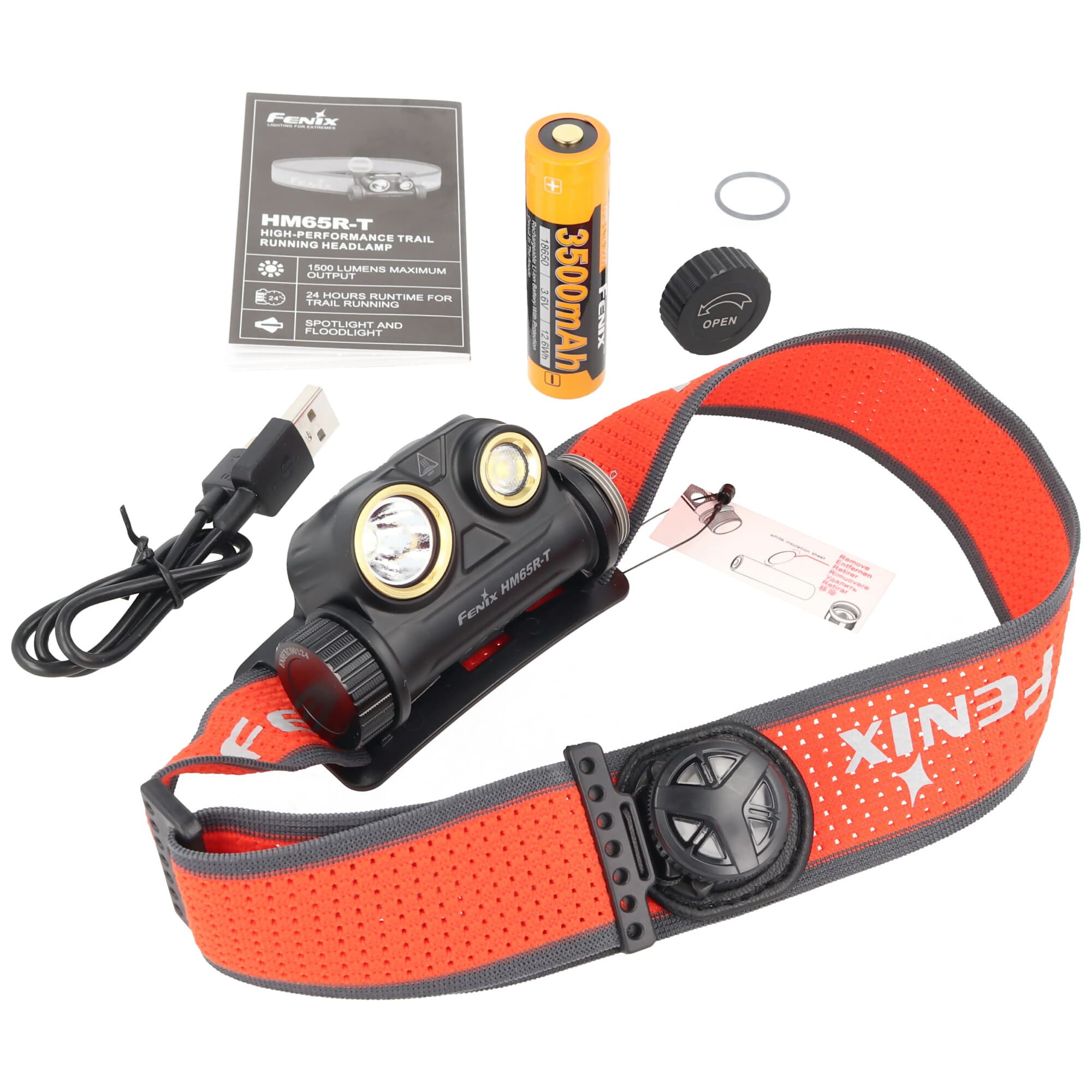 Lampe frontale Fenix HM65R-T, lampe frontale LED rechargeable avec max.1300 lumens, charge via USB-C, avec batterie Fenix ARB-L18-3500