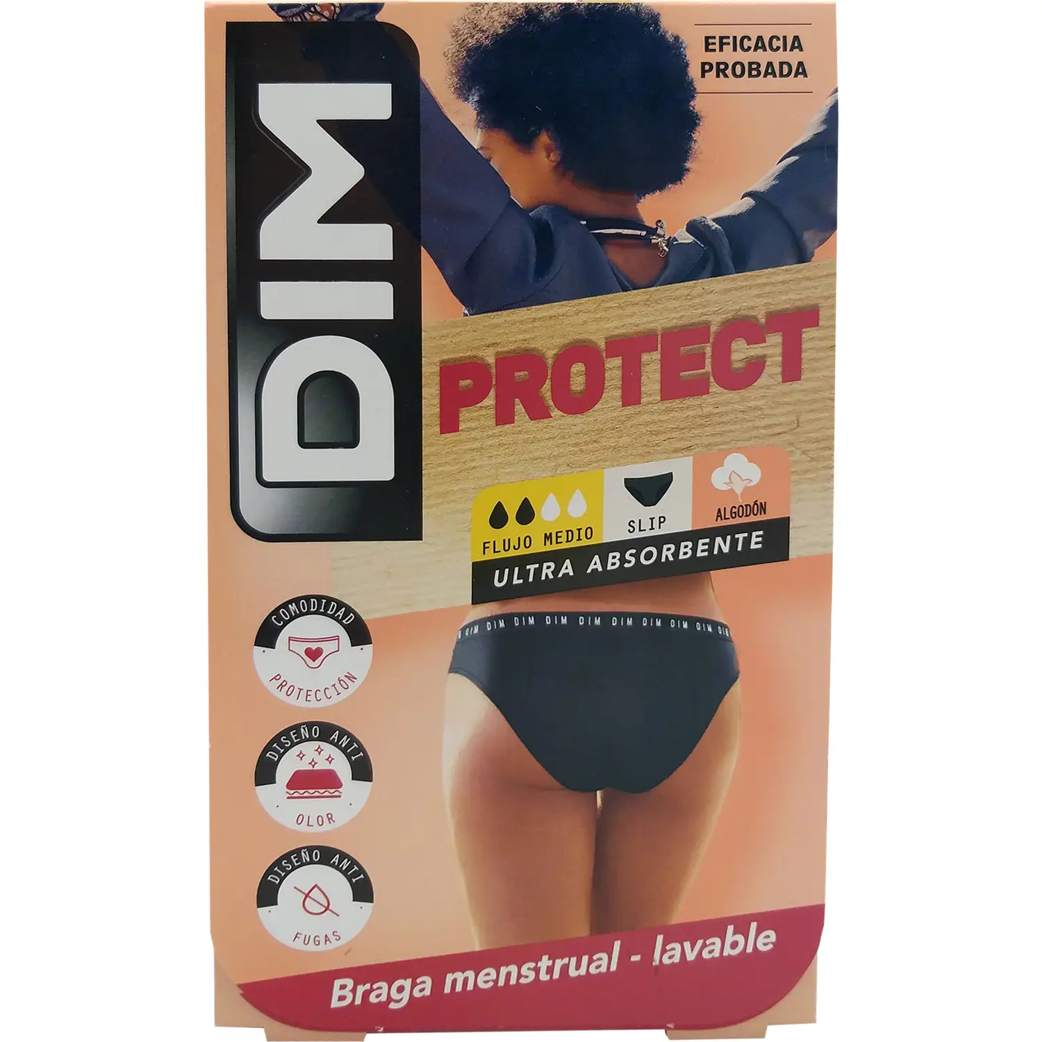 DIM Culotte Menstruelle Lavable Débit Moyen Coton Noir Taille ES 40-42/M