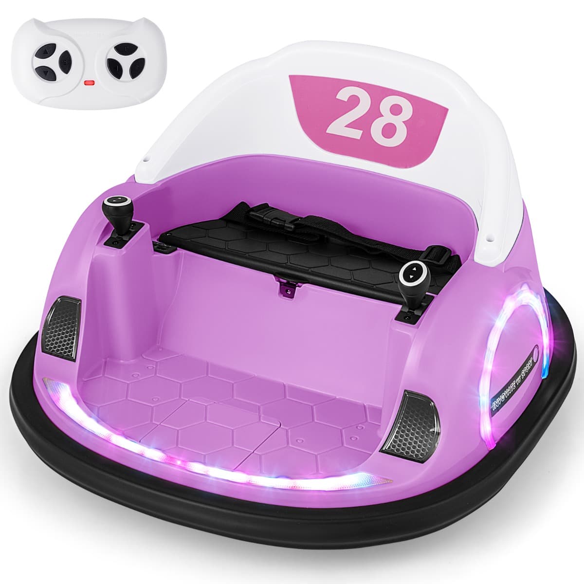 CostwayAuto-tamponneuse pour Enfants Jouet Électrique 12V à Enfourcher avec Rotation à 360° Télécommande Lumières Clignotantes Rose