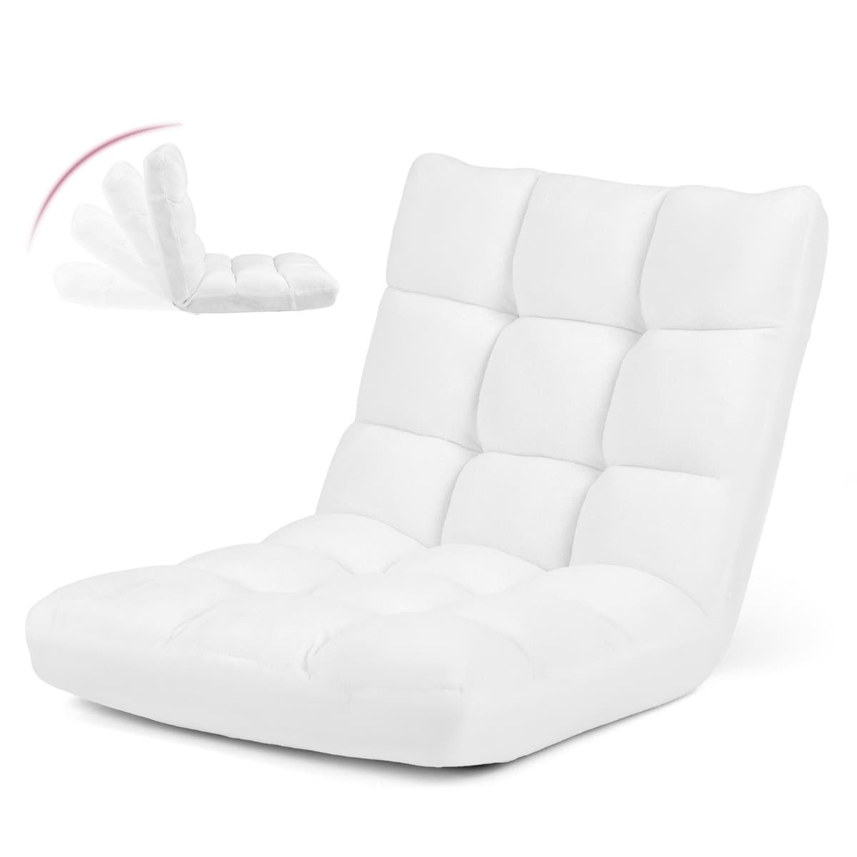 Chaise de Méditation Canapé-Lit Pliable avec 14 Positions Réglables 54,5 x 54,5 x 56CM Blanc