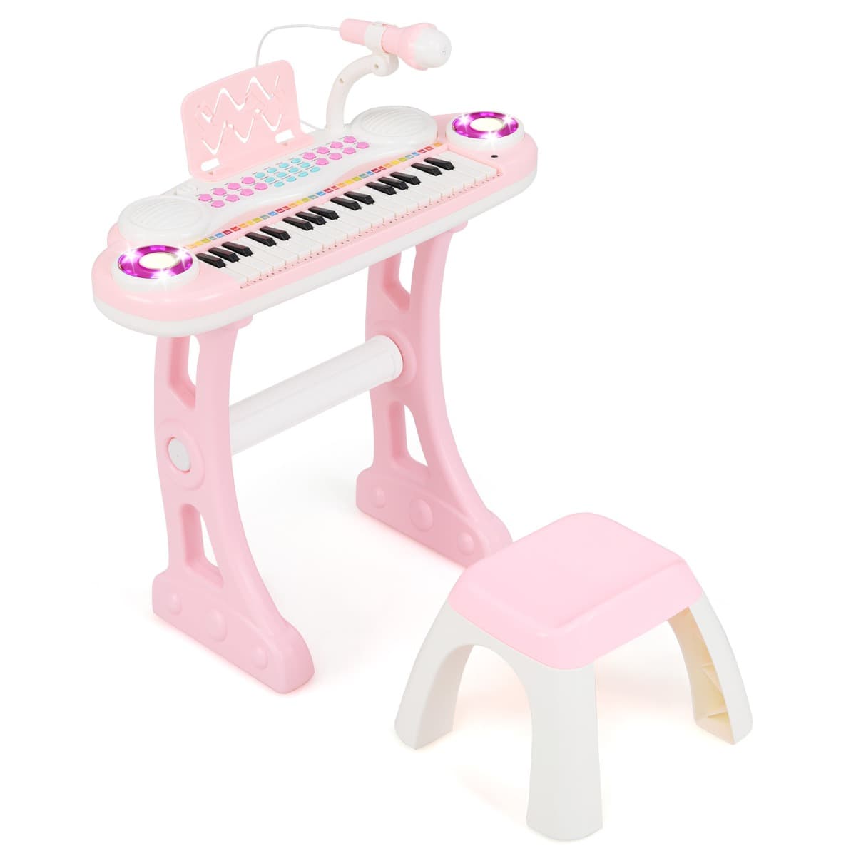 CostwayClavier Electronique Piano Pour Enfants 37 Touches-4 Effets de Percussion-8 Instruments Microphone Lumière 18 Mois + Rose