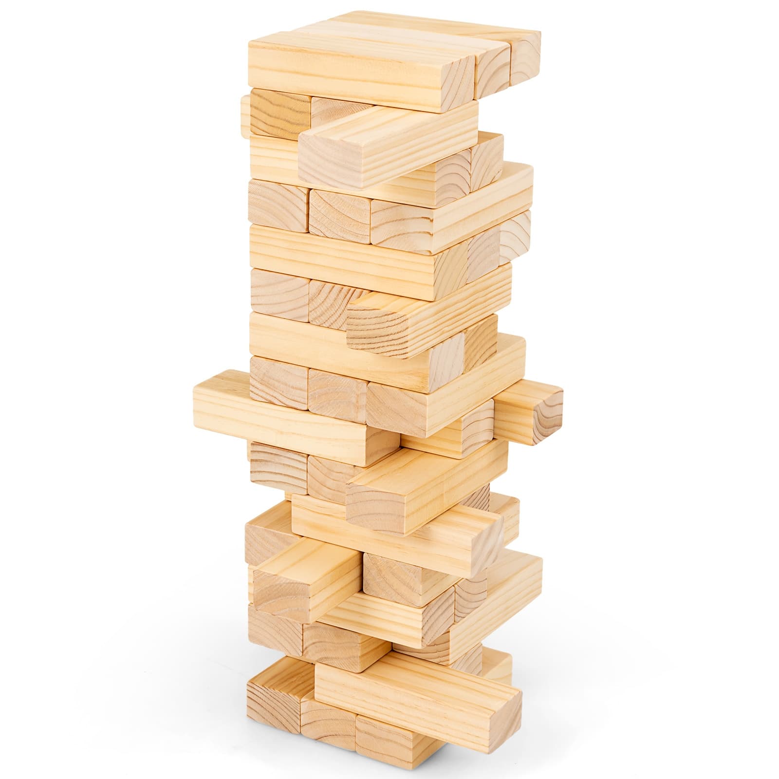 CostwayTour Infernale Géante en Bois Jeu d’Adresse avec 54 Blocs à Empiler Dé et Sac de Rangement pour 3+Ans