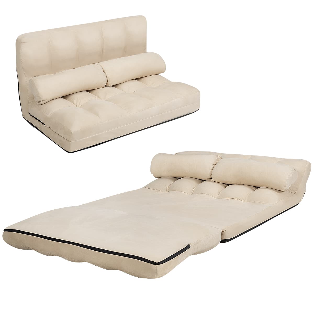 Canapé Convertible 2 Places 113 x 179 CM Dossier Réglable à 6 Positions Housse Détachable 2 Oreiller